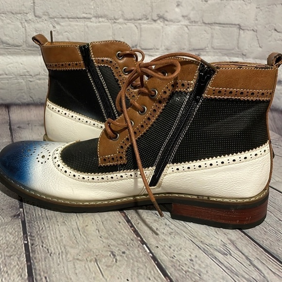 Mens Oxford, chukka boots, tan white and blue with side zip size 10 medium - Picture 2 of 8